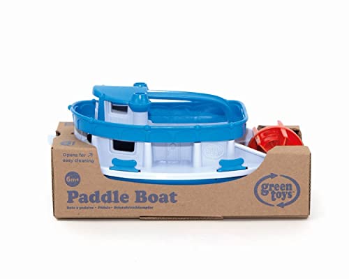 Green Toys Paddle Boat, Blue/Grey - Pretend Play, Motor Skills, Kids Bath Toy Floating Pouring Vehicle. No BPA, phthalates, PVC. Dishwasher Safe, Recycled Plastic, Made in USA.