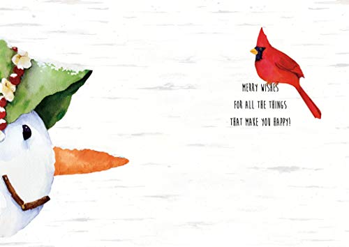 Performing Arts Premium Boxed Cardinal Christmas Card - Pack of 12 Hand Embellished Snowman and Bird Holiday Cards with Envelopes - Full color Inside - Merry Christmas Card - Made in USA
