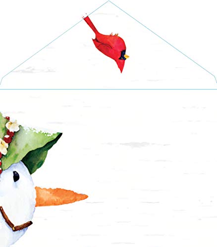 Performing Arts Premium Boxed Cardinal Christmas Card - Pack of 12 Hand Embellished Snowman and Bird Holiday Cards with Envelopes - Full color Inside - Merry Christmas Card - Made in USA