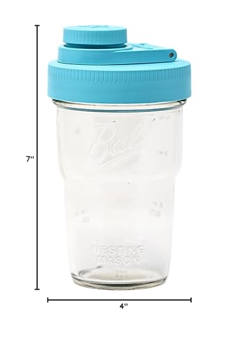 Brewing America Nesting Jar with Drinking Lid as Travel Cup, 1 Pint (16 oz) with Teal Pouring Lid on Wide Mouth Ball Nesting Mason Jar, USA-Made To Go Drink Cup, 1-Pack