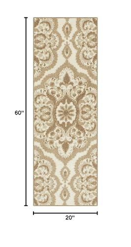 Maples Rugs Vivian Medallion Runner Rug - Made in USA - Washable, Non Slip, Indoor Carpet for Hallway, Kitchen, and Laundry Room, 1'8 x 5'', Beige