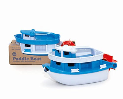 Green Toys Paddle Boat, Blue/Grey - Pretend Play, Motor Skills, Kids Bath Toy Floating Pouring Vehicle. No BPA, phthalates, PVC. Dishwasher Safe, Recycled Plastic, Made in USA.