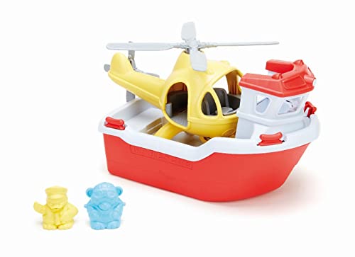 Green Toys Rescue Boat with Helicopter Red, 1 EA