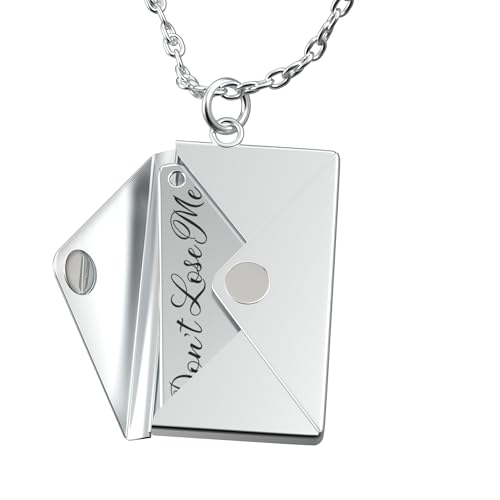 ikkado Custom Envelope Necklace with Love Letter Pendant – Personalised Locket Jewellery for Women – Gift for Birthday, Mother’s Day, Valentine’s, Christmas (Silver) Locally Made (USA)