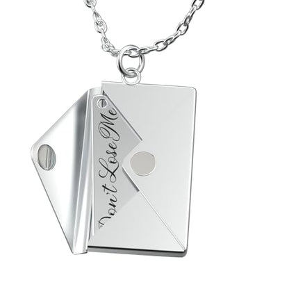 ikkado Custom Envelope Necklace with Love Letter Pendant – Personalised Locket Jewellery for Women – Gift for Birthday, Mother’s Day, Valentine’s, Christmas (Silver) Locally Made (USA)