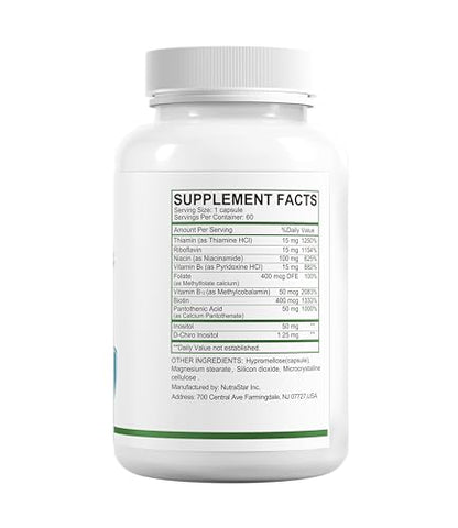 HUJ Vitamin B Complex - B Vitamins Supplement to Support Energy Metabolism, Cardiovascular Health - 60 Capsules