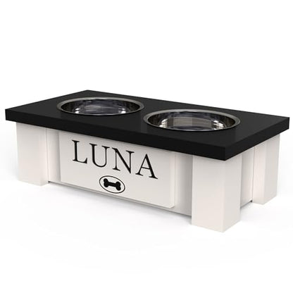 GTW Elevated Dog Bowl Stand for Very Small Dogs - Customized Feeding Station with Storage & Stainless Steel Food Bowls (X-Small, Black)