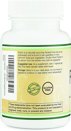 Fisetin Supplement - 100mg of Bioactive Flavnonols, 60 Count (Bioflavonoid Polyphenols Supplement Similar to Apigenin, Luteolin, and Quercetin) Aging Support Senolytic by Double Wood
