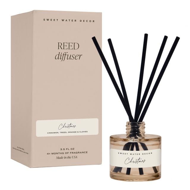Sweet Water Decor Christmas Reed Diffuser Set - Fresh Cut Trees, Orange, and Cloves Holiday Scent for Home with Long Lasting Fragrance - Non-Toxic Oil Reed Diffuser Made in The USA