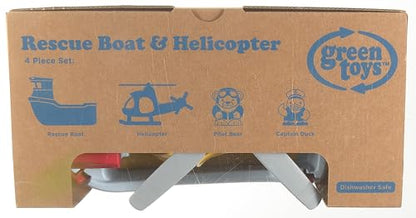 Green Toys Rescue Boat with Helicopter Red, 1 EA