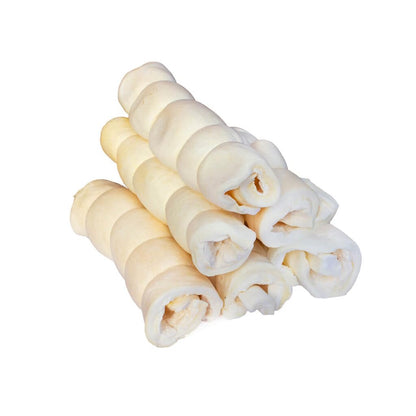 Pawfetto Premium Peanut Butter Flavored Beef Cheek Maxi Rolls for Dogs, No Hide Chews Long Lasting Extra Thick Treats Bones, Collagen Rawhide Alternative 11”-12” (Pack of 5)