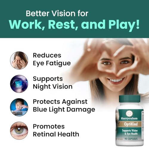 Kurryculum OptiKind Vision Support Supplement, 90 Capsules, Eye Health Formula with Lutein and Glutathione