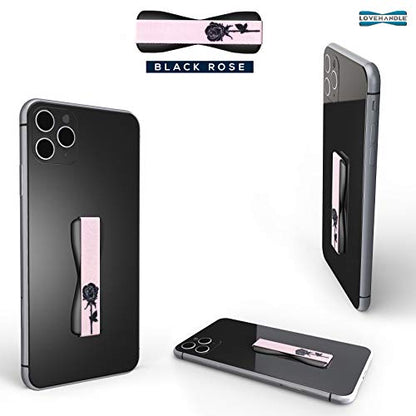 LOVEHANDLE Universal Phone Grip for Smartphones & Mini Tablets - Phone Holder for Hand - Wireless Charging Compatible - Made in The USA - Black Rose