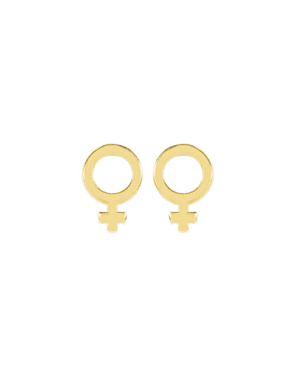 Handmade Gold Female Symbol Stud Earrings, Nickel-Free and Made in America by Katie Dean Jewelry