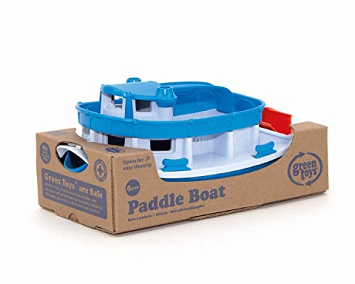 Green Toys Paddle Boat, Blue/Grey - Pretend Play, Motor Skills, Kids Bath Toy Floating Pouring Vehicle. No BPA, phthalates, PVC. Dishwasher Safe, Recycled Plastic, Made in USA.