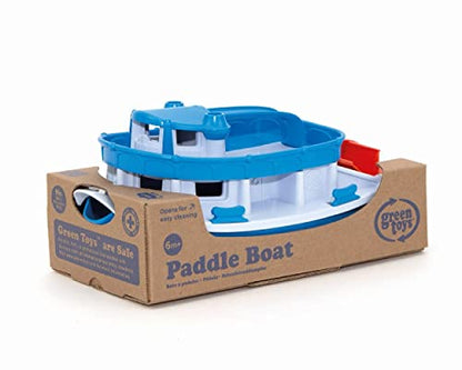 Green Toys Paddle Boat, Blue/Grey - Pretend Play, Motor Skills, Kids Bath Toy Floating Pouring Vehicle. No BPA, phthalates, PVC. Dishwasher Safe, Recycled Plastic, Made in USA.