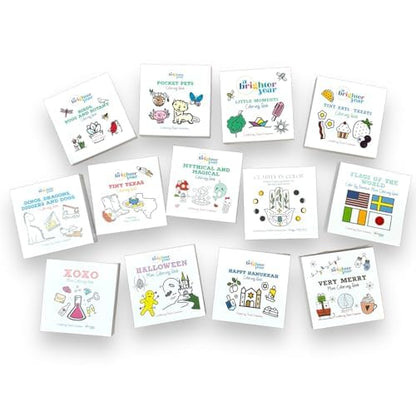 A Brighter Year The Original Adult Mini Coloring Book - 14 Piece Variety Pack - 3” x 3” Pocket Size, 50 Pages, Lay Flat Binding, Thick Paper, No Bleeding - Stress/Anxiety Relief - Relaxation, Gift