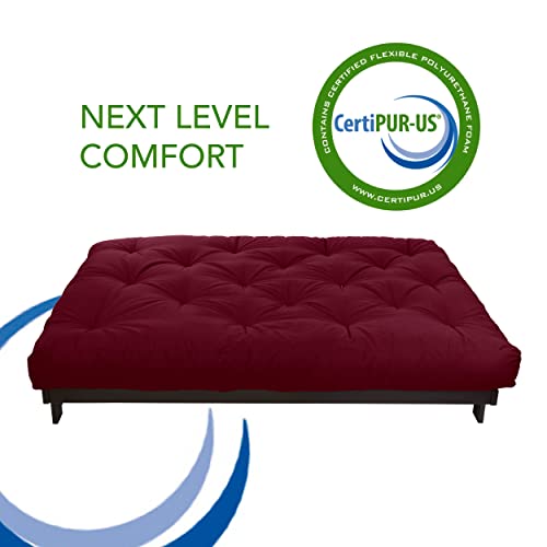 Mozaic Full Size 8-inch Cotton Twill Gel Memory Foam Futon Mattress, Burgundy