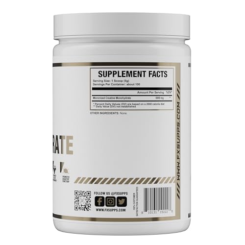 FXSUPPS Creatine Monohydrate Powder | Unflavored Micronized Creatine Powder | Fast-Absorbing Keto-Friendly Micronized Creatine Monohydrate | Creatine Powder for Muscle Gains and Recover