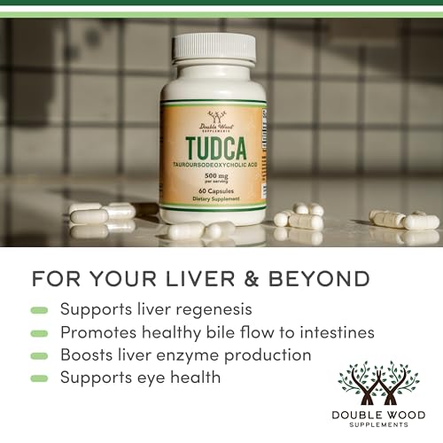 TUDCA Bile Salts Liver Support Supplement, 500mg Servings, Liver and Gallbladder Cleanse Supplement (60 Capsules, 250mg) Genuine Bile Acid TUDCA with Strong Bitter Taste by Double Wood