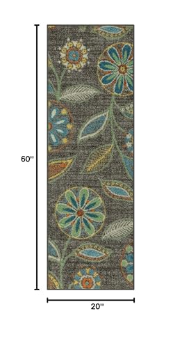 Maples Rugs Reggie Floral Runner Rug - Made in USA - Washable, Non Slip Indoor Carpet for Kitchen, Hallway, and Laundry Room, 1'8 x 5, Dark Grey