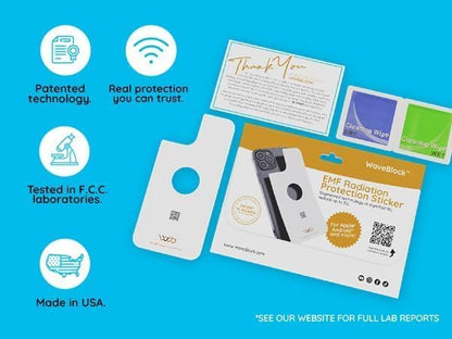 WAVEBLOCK EMF Blocker for Cell Phone - Made for iPhone 16/16 PRO - The Only Patented Real Scientifically Backed Lab-Tested 5G-Shield EMF Reduction Sticker, USA Made, Protect Yourself White