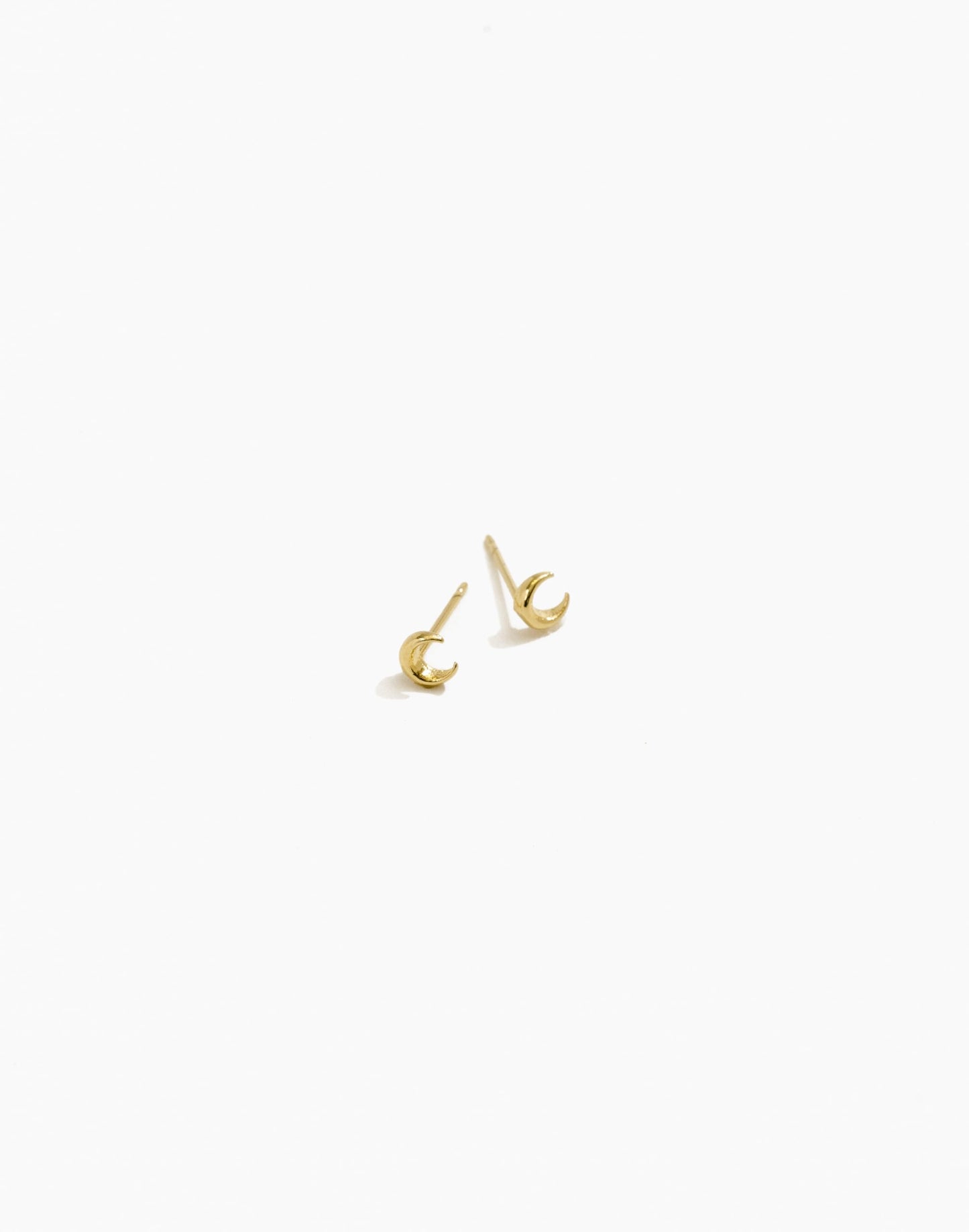 Dainty Gold Moon Stud Earrings Handmade by Katie Dean Jewelry