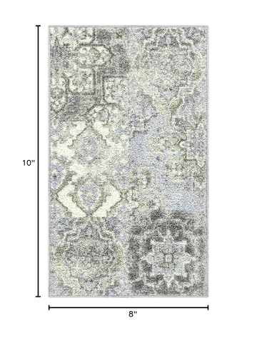 Maples Rugs Vintage Patchwork Distressed 1'8 x 2'10 Non Skid Washable Throw Rugs [Made in USA] for Entryway and Bedroom, Teal