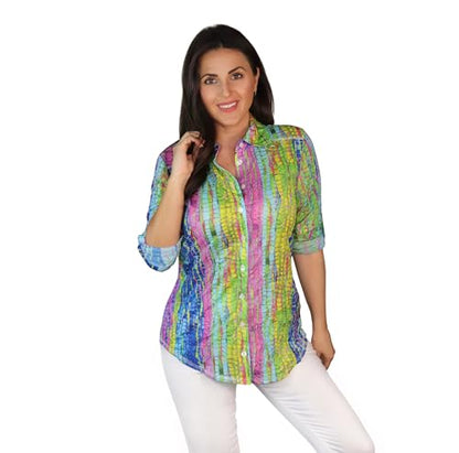 SNO SKINS Spring/Summer Collection Designer Print Crinkle Button-Down Shirt (Wavy)