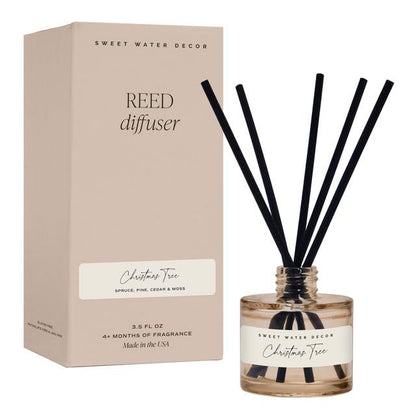 Sweet Water Decor Christmas Tree Reed Diffuser Set - Spruce, Pine Needles, Cedar, and Moss Scented Diffusers - Scent Diffusers for Home, Long Lasting Fragrance, Made in The USA