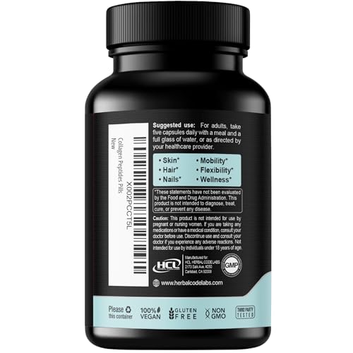 Collagen Peptides Powder with Vitamin C & Hyaluronic Acid - Organic Cleanest Sources & Super High Absorption - Hydrolyzed Multi Type I, II, III, V, X - Skin Hair Supplement (capsules)