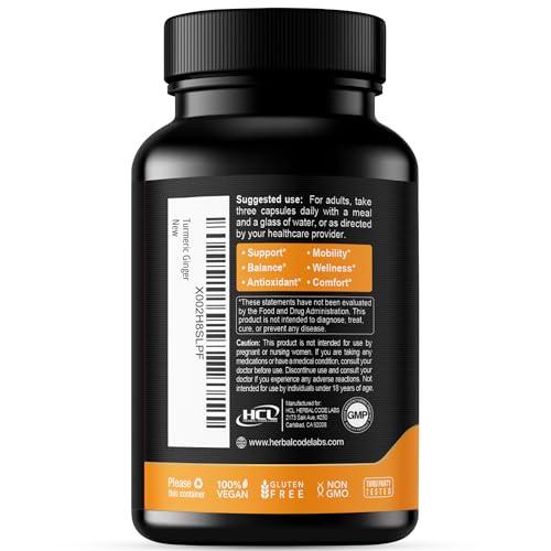 Turmeric Curcumin with Ginger – 1750mg High-Potency Formula with 95% Standardized Curcuminoids and Ginger Extract – Black Pepper for Enhanced Absorption – 60 Vegan Capsules