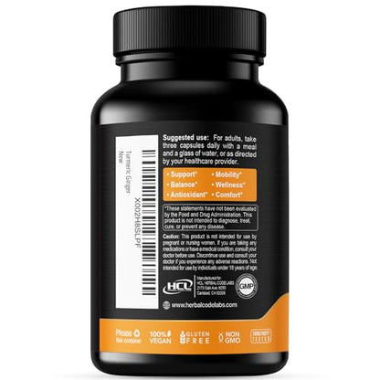 Turmeric Curcumin with Ginger – 1750mg High-Potency Formula with 95% Standardized Curcuminoids and Ginger Extract – Black Pepper for Enhanced Absorption – 60 Vegan Capsules