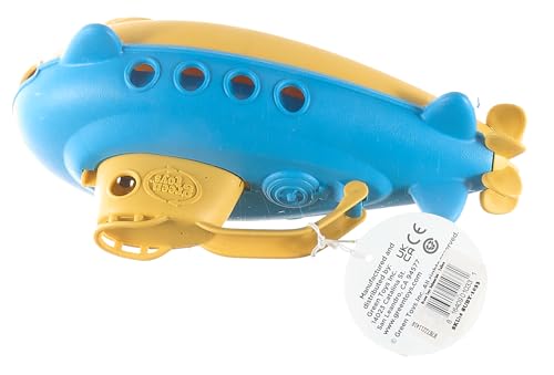 Green Toys Submarine in Yellow & blue - BPA Free, Phthalate Free, Bath Toy with Spinning Rear Propeller. Safe Toys for Toddlers, Babies