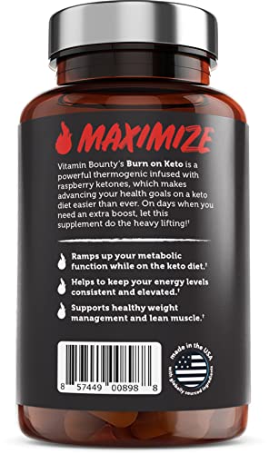 Vitamin Bounty Burn On Thermogenic Keto Fat Burner for Men & Women - Weight Loss Supplement with Raspberry Ketones - Metabolism Booster, Energy Pills, Appetite Suppressant - 60 Capsules