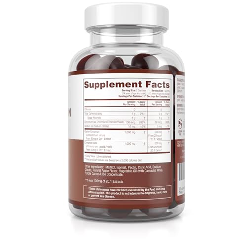 Purify Life Sugar-Free Ceylon Cinnamon Gummies (2,000mg/Serving) – Vegan, Gluten-Free Herbal Supplement – Replace Cinnamon Capsules, Pills & Powders – 60 Chews