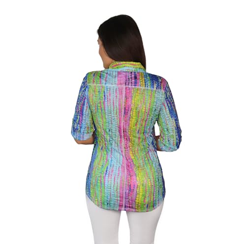 SNO SKINS Spring/Summer Collection Designer Print Crinkle Button-Down Shirt (Wavy)
