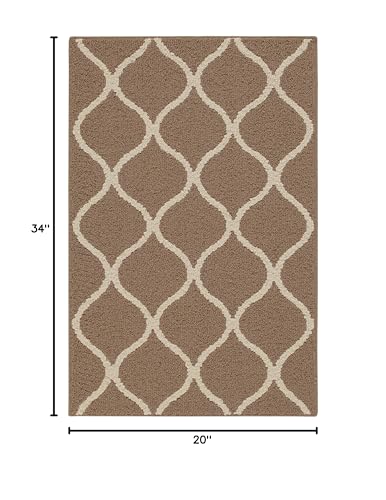 Maples Rugs Rebecca Contemporary Kitchen Rugs Non Skid Accent Area Carpet [Made in USA], 1'8 x 2'10, Café Brown/White