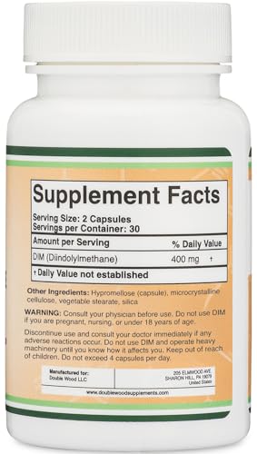 DIM Supplement for Women and Men (Diindolylmethane Estrogen Blocking Supplement, Hormonal Acne Treatment, Hormone Balance for Women) 400mg Servings, 200mg Per Capsule, 60 Capsules by Double Wood