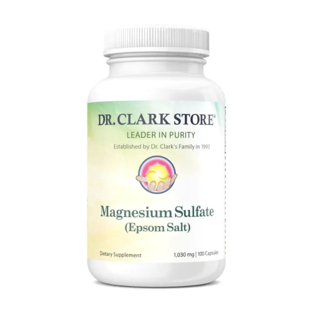 Dr. Clark Magnesium Sulfate USP (Epsom Salt) - 1030 mg, Magnesium Supplement for Constipation, Liver and Gallbladder Cleanse, 100 Gelatin Capsules