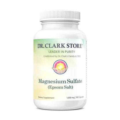Dr. Clark Magnesium Sulfate USP (Epsom Salt) - 1030 mg, Magnesium Supplement for Constipation, Liver and Gallbladder Cleanse, 100 Gelatin Capsules