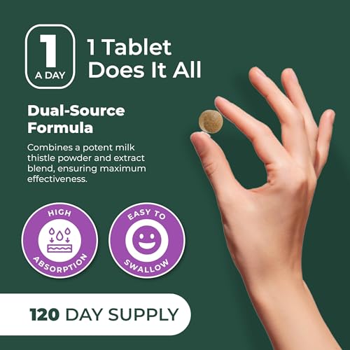 PurePremium Milk Thistle Supplement – Liver Cleanse Detox & Repair, 80% Silymarin Standardized Extract – High Potency 450mg Complex Supports Normal Liver Function – Non-GMO, Gluten-Free - 120 Supply
