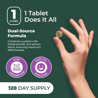 PurePremium Milk Thistle Supplement – Liver Cleanse Detox & Repair, 80% Silymarin Standardized Extract – High Potency 450mg Complex Supports Normal Liver Function – Non-GMO, Gluten-Free - 120 Supply
