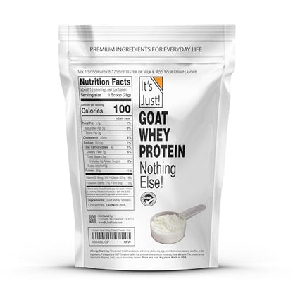 It's Just! - Goat Whey Protein Concentrate, Made in USA, Pasture Raised, Whey from Goat Milk, One Ingredient, 16 Ounce