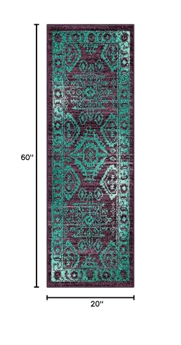 Maples Rugs Georgina Traditional Runner Rug – Made in USA – Washable, Non Slip Indoor Carpet for Hallway, Kitchen, and Laundry Room, 1'8 x 5', Wineberry/Teal