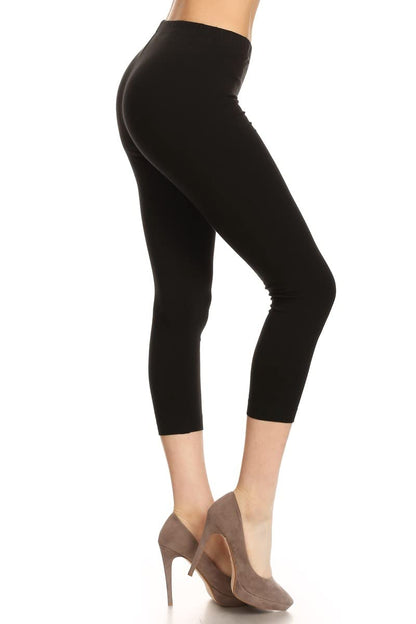 Leggings Depot Cotton Spandex Leggings for Women, Made in USA-NCL27-Capri, Black, XL