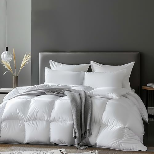 Beautyrest Tencel/Cotton Blend White Down Comforter - Light Warmth, Made in USA, 650 Fill Power – Queen Size