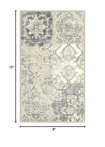 Maples Rugs Vintage Patchwork Distressed 1'8 x 2'10 Non Skid Washable Throw Rugs [Made in USA] for Entryway and Bedroom, Grey