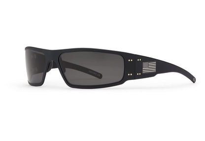 Gatorz Magnum Sunglass, Black Anodized Frame, Silver American Flag, Smoke Polarized Lens - Made in the USA