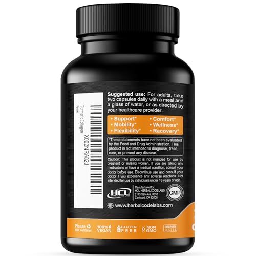Turmeric Curcumin 95% Extract & Collagen Capsules - NEM Promotes Knee Comfort & Flexibility - Eggshell Membrane w Naturally Occurring Glucosamine Chondroitin Hyaluronic Acid- Made in USA